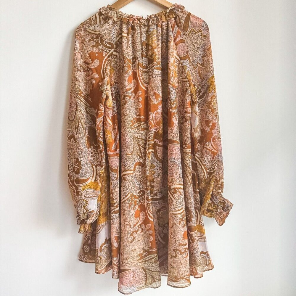 Haute Hippie Paisley Print Long Sleeve Chiffon Dress M - Picture 6 of 9